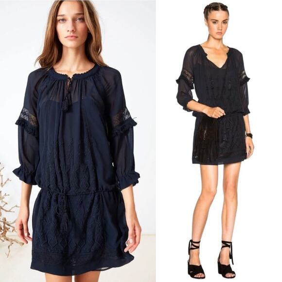 ULLA JOHNSON Frances Long Sleeve Drop Waist Embroidered Dress - Picture 1 of 11